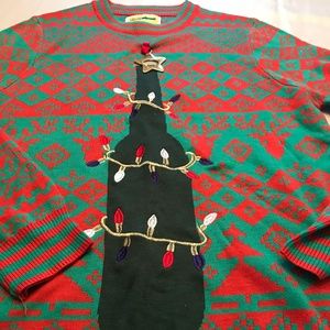 Tipsyelves Sweater Size L Christmas Tree Beer Wine Bottle